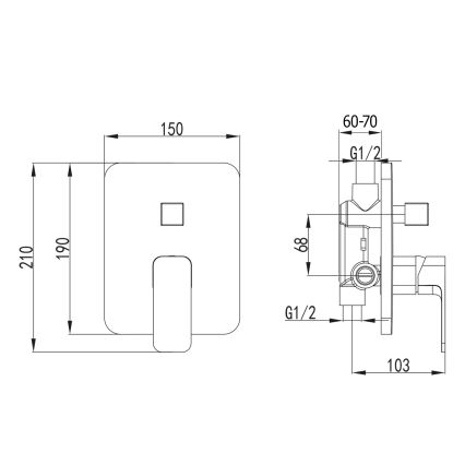 Aqualine - Torneira de duche para instalação embutida FACTOR cromado brilhante
