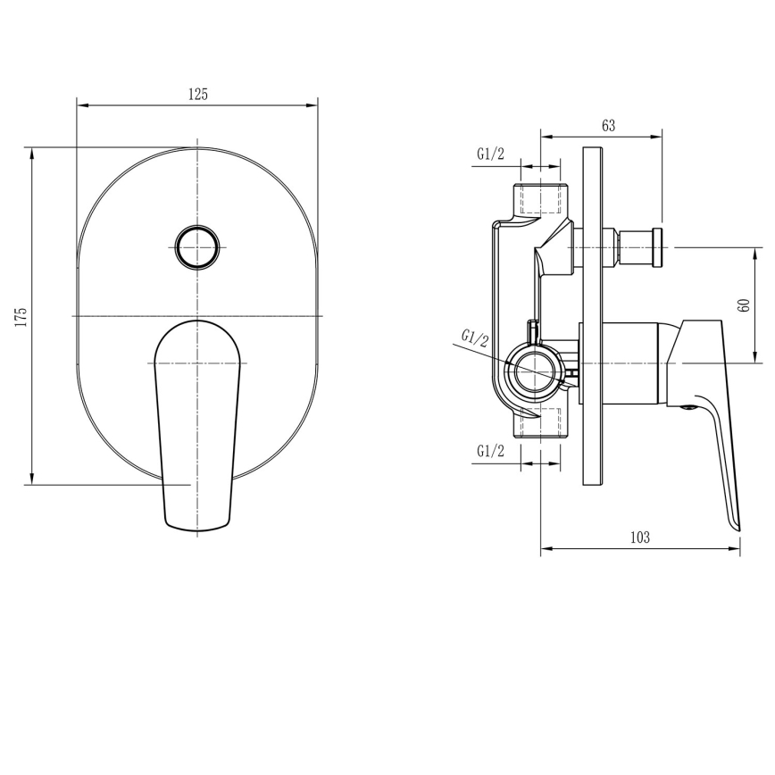 Aqualine - Torneira de duche para instalação embutida LOTTA mate preto