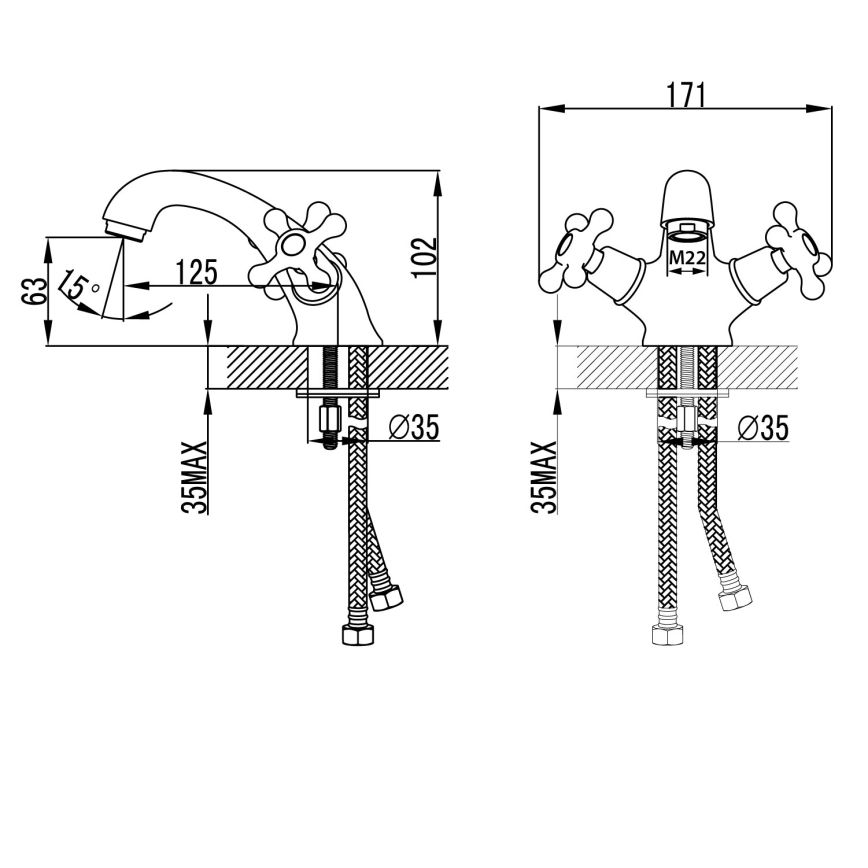 Aqualine - Torneira do lavatório VICTORIA cromado brilhante