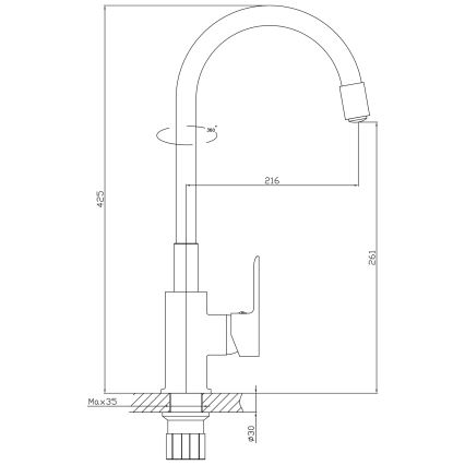 Aqualine - Torneira para lava-loiça com braço flexível LORE preto/cromado brilhante