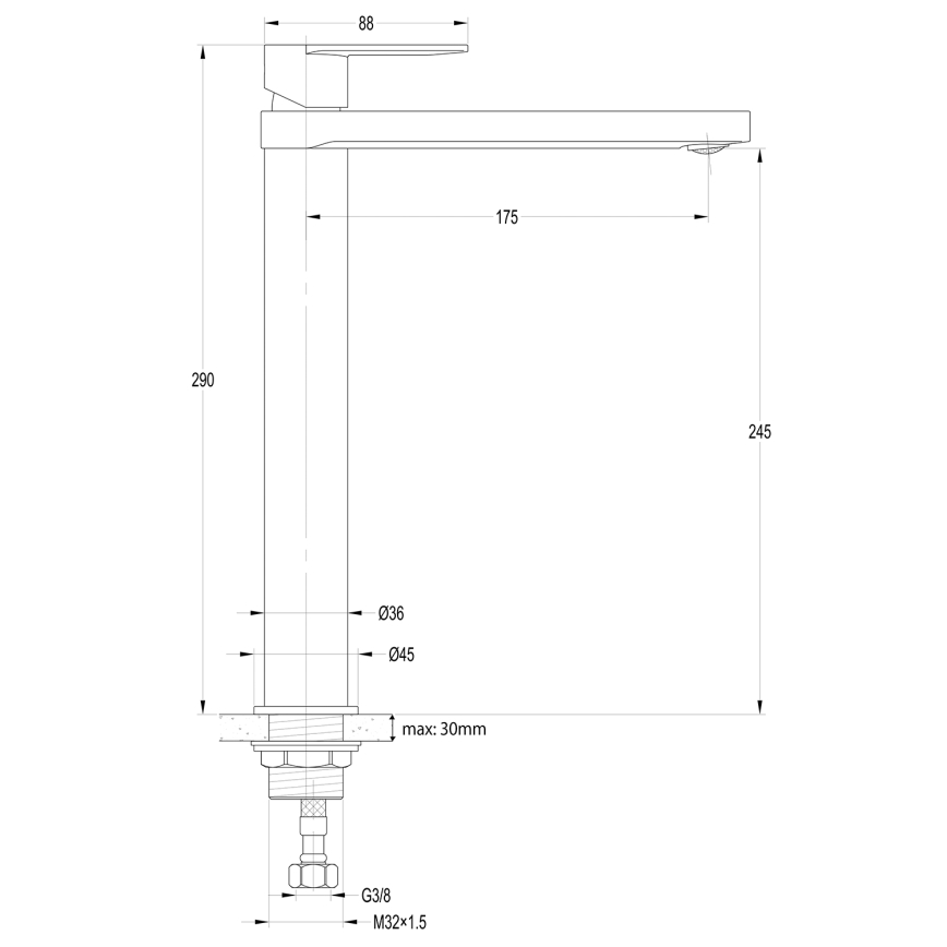 Aqualine - Misturadora para lavatório DAPHNE 29 cm cromo brilhante