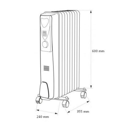 Aquecedor a óleo com 7 costelas 1500W/230V cinzento