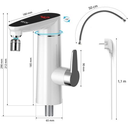 Aquecedor de água instantâneo com display LED 3000W/230V IPX4 branco