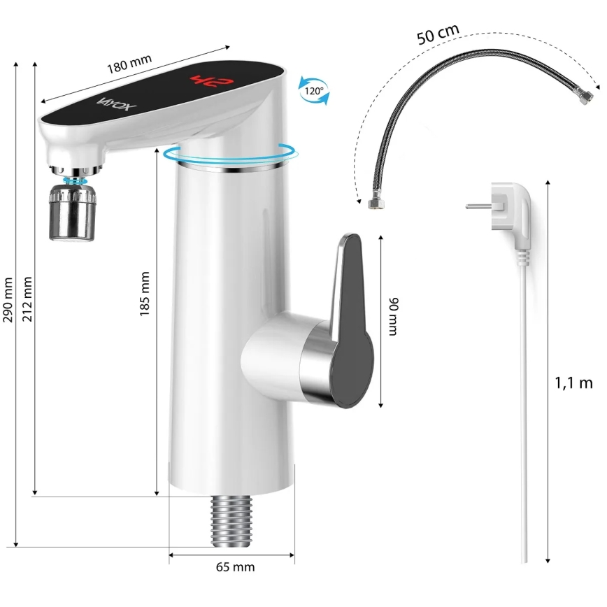 Aquecedor de água instantâneo com display LED 3000W/230V IPX4 branco