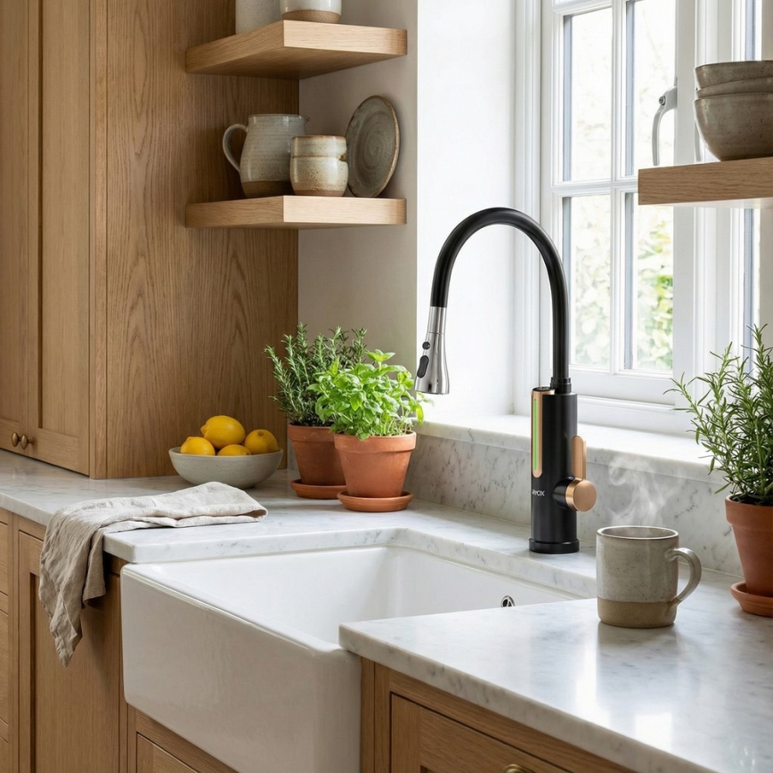 Aquecedor de água instantâneo com ecrã LED 3000W/230V IPX4 preto/dourado