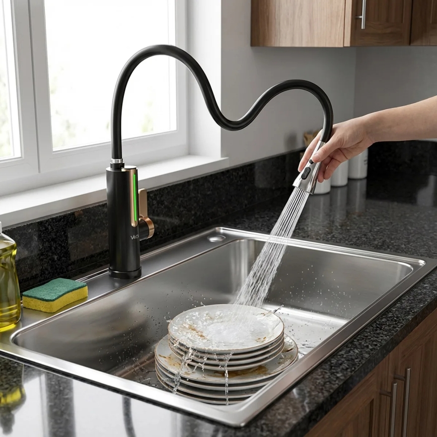 Aquecedor de água instantâneo com ecrã LED 3000W/230V IPX4 preto/dourado