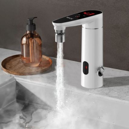 Aquecedor de água instantâneo tátil com sensor e display LED 3000W/230V IPX4 branco