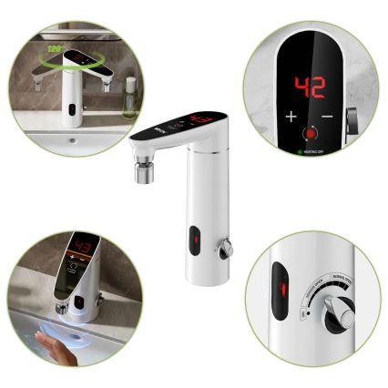 Aquecedor de água instantâneo tátil com sensor e display LED 3000W/230V IPX4 branco