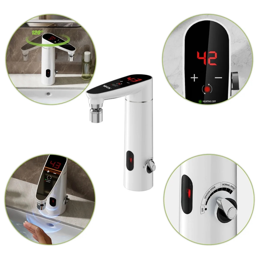 Aquecedor de água instantâneo tátil com sensor e display LED 3000W/230V IPX4 branco