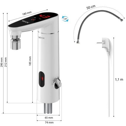 Aquecedor de água instantâneo tátil com sensor e display LED 3000W/230V IPX4 branco