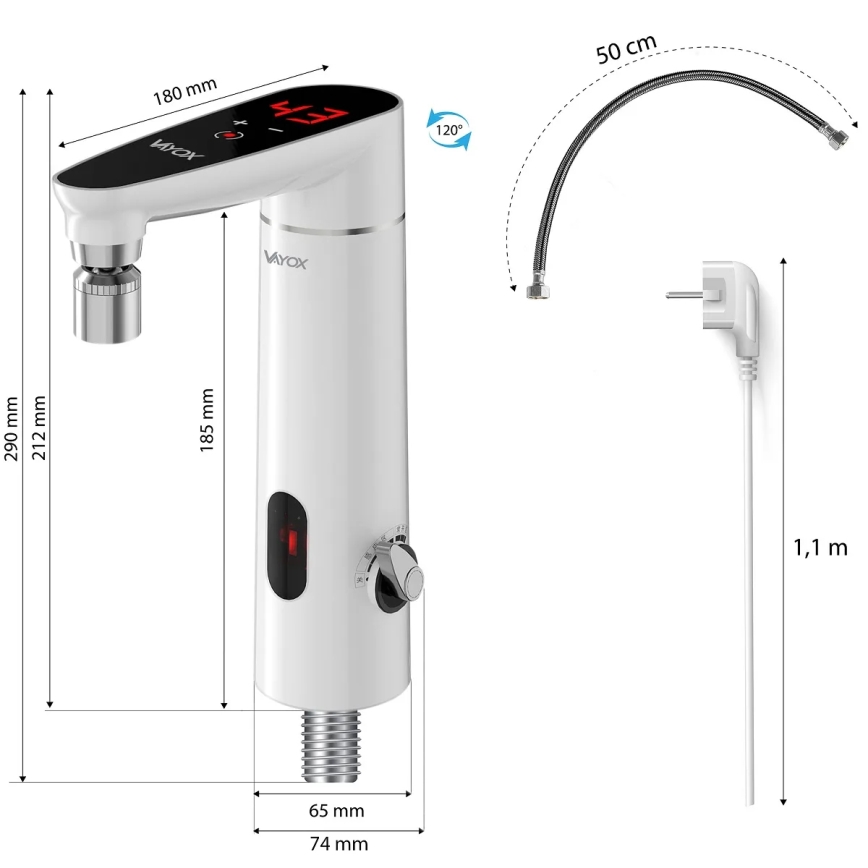 Aquecedor de água instantâneo tátil com sensor e display LED 3000W/230V IPX4 branco