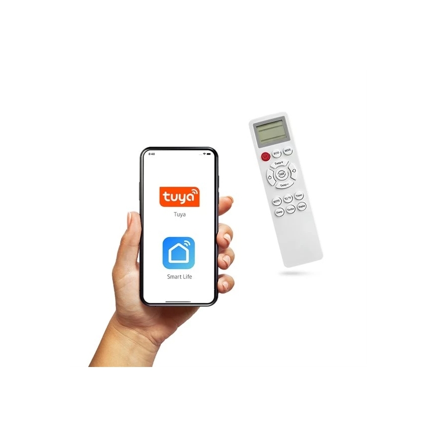 Ar condicionado solar híbrido 5 kW Tuya Wi-Fi branco + controlo remoto