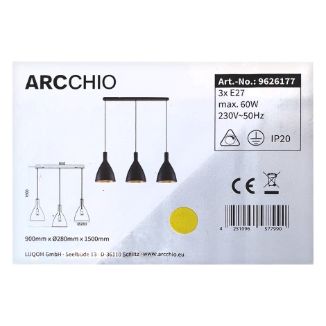 Arcchio - Candelabro suspenso ARTHURIA 3xE27/60W/230V