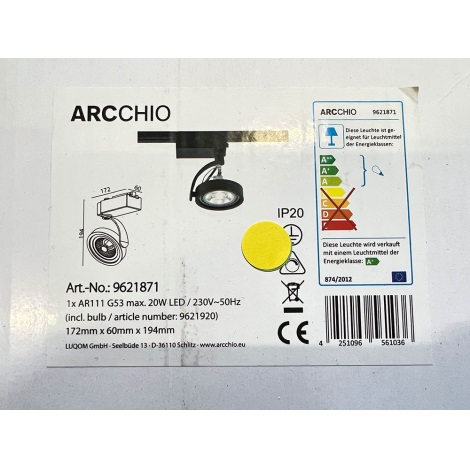 Arcchio - Foco LED para sistema de carril RICK AR111 1xG53/13W/230V