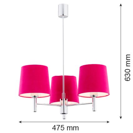 Argon 1382 - Candelabro suspenso BOLZANO 3xE27/15W/230V cromado rosa/brilhante