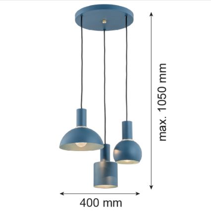 Argon 1471 - Candelabro suspenso SINES 3xE27/15W/230V azul