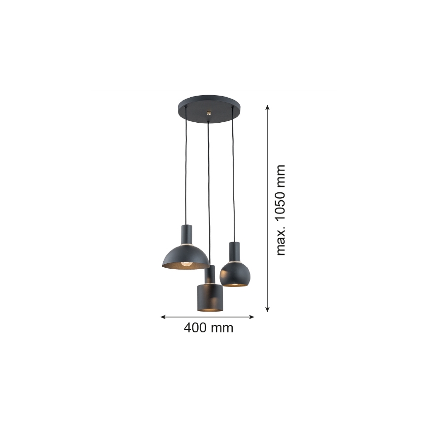 Argon 1472 - Candelabro suspenso SINES 3xE27/15W/230V preto