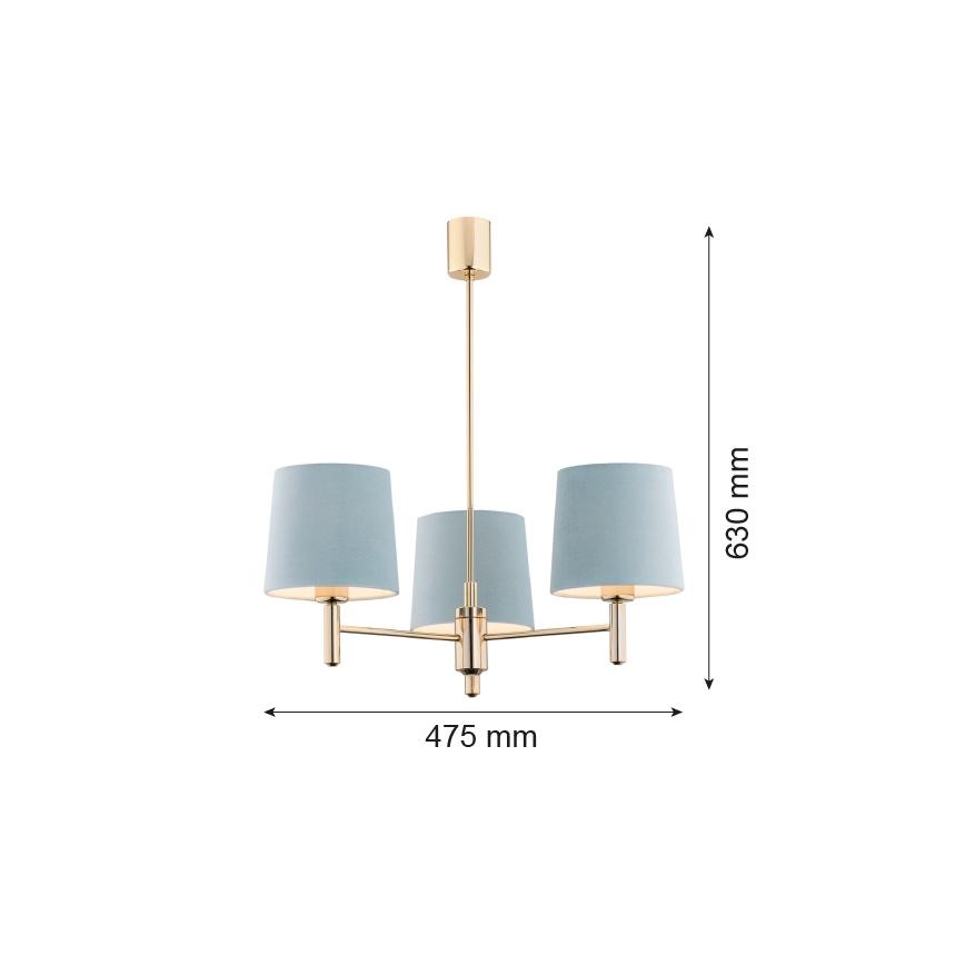 Argon 1484 - Candelabro suspenso PONTE 3xE27/15W/230V azul/latão