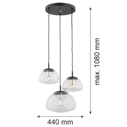 Argon 1492 - Candelabro suspenso TRINI 3xE27/15W/230V preto
