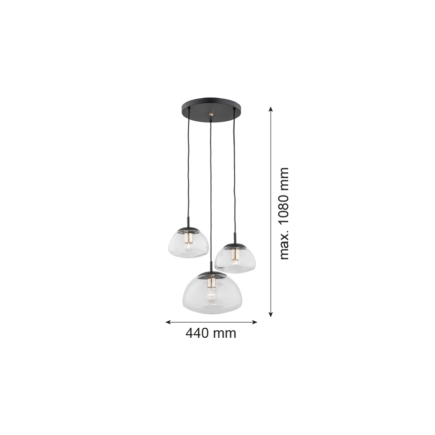 Argon 1492 - Candelabro suspenso TRINI 3xE27/15W/230V preto