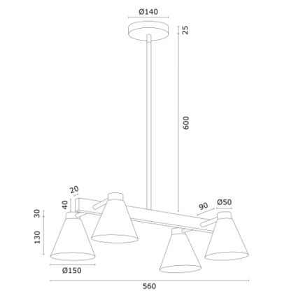 Argon 1774 - Candelabro suspenso AVALONE 4xE27/15W/230V preto/dourado