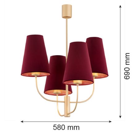 Argon 1827 - Candelabro suspenso SAFIANO 4xE27/15W/230V borgonha