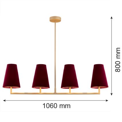 Argon 1829 - Candelabro suspenso SAFIANO 4xE27/15W/230V borgonha