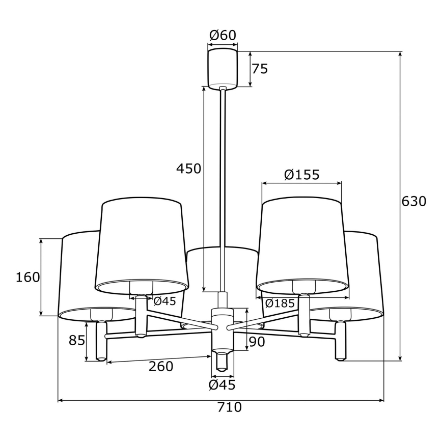 Argon 2085 - Candelabro suspenso PONTE 5xE27/15W/230V azul/latão