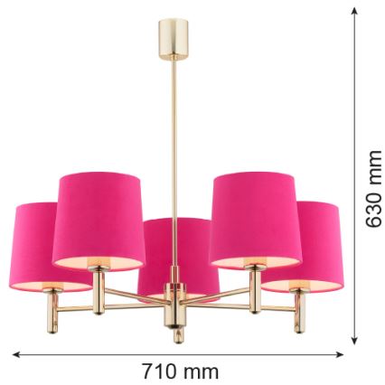 Argon 2089 - Candelabro suspenso PONTE 5xE27/15W/230V rosa/latão