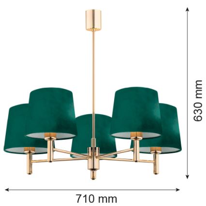 Argon 2145 - Candelabro suspenso PONTE 5xE27/15W/230V verde/latão