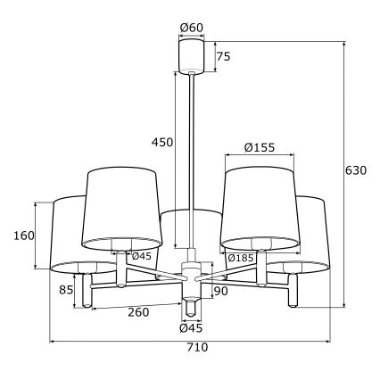 Argon 2145 - Candelabro suspenso PONTE 5xE27/15W/230V verde/latão