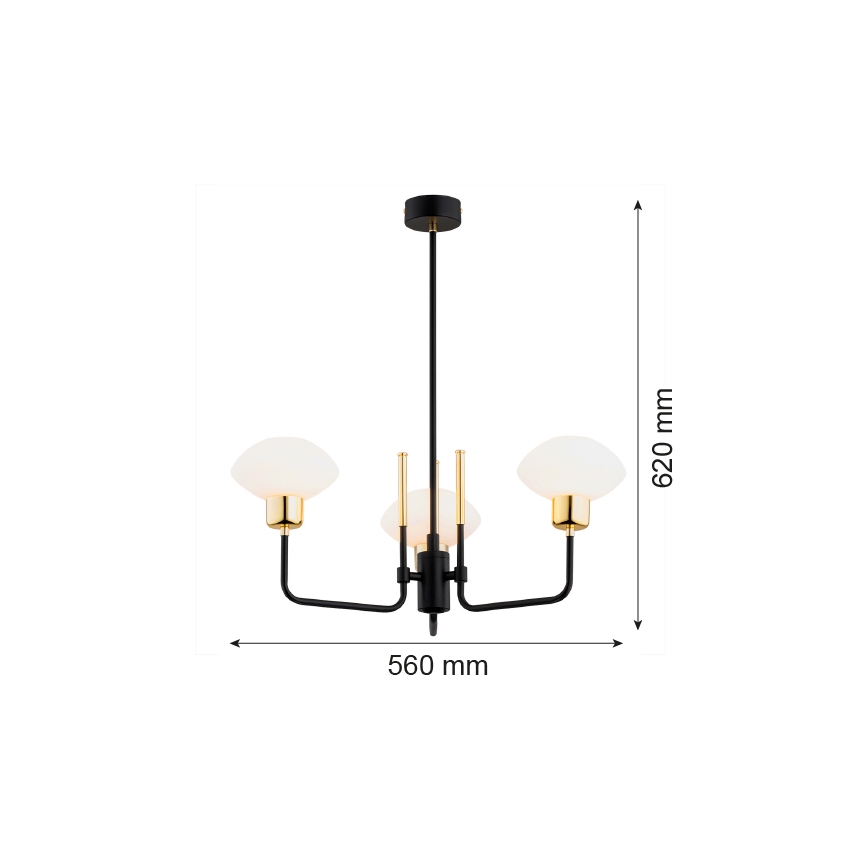 Argon 6166 - Candeeiro de teto em haste RAVELLO 3xE14/15W/230V preto/dourado