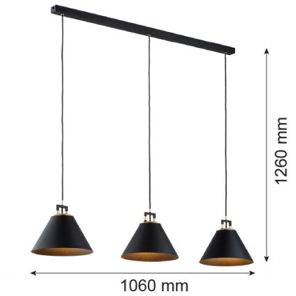 Argon 6174 - Candelabro suspenso ORTE 3xE27/15W/230V preto