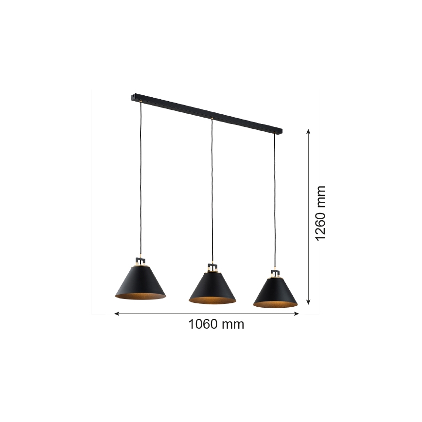 Argon 6174 - Candelabro suspenso ORTE 3xE27/15W/230V preto
