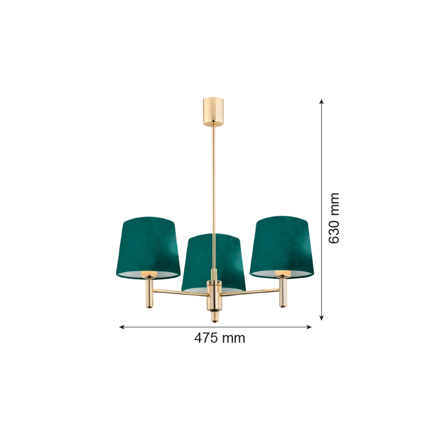 Argon 6192 - Candelabro suspenso PONTE 3xE27/15W/230V verde/latão