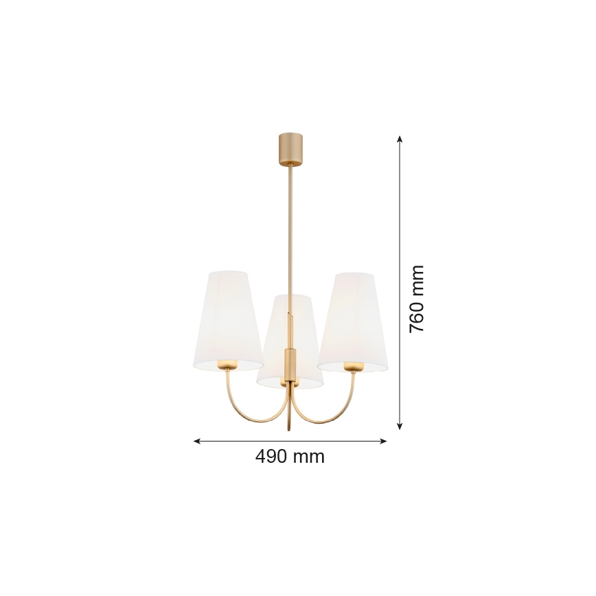 Argon 6267 - Candelabro suspenso SAFIANO 3xE27/15W/230V dourada