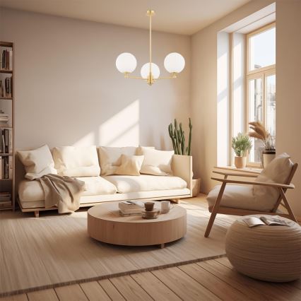 Argon 6307 - Candeeiro suspenso PALOMA 3xE14/7W/230V dourado/branco