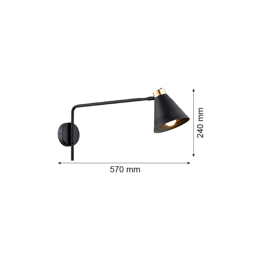 Argon 8009 - Candeeiro de parede AVALONE 1xE27/15W/230V 57 cm preto/dourado