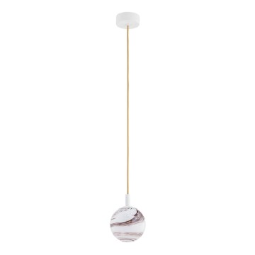 Argon 8451 - Candelabro suspenso ALMIROS 1xE14/7W/230V diâmetro 12 cm alabastro branco/dourada