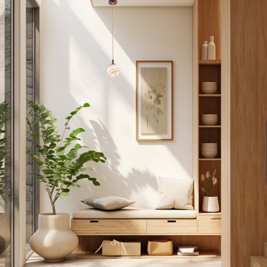 Argon 8452 - Candelabro suspenso ALMIROS 1xE14/7W/230V diâmetro 12 cm alabastro castanho/dourada