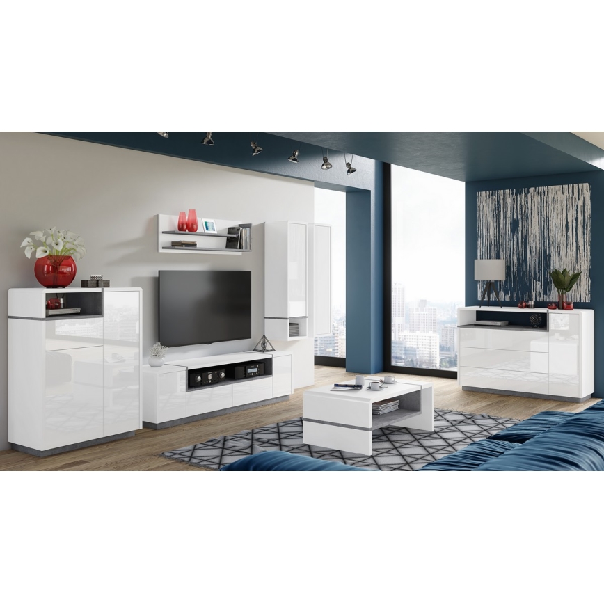 Armário com prateleira aberta FRED branco/cinza