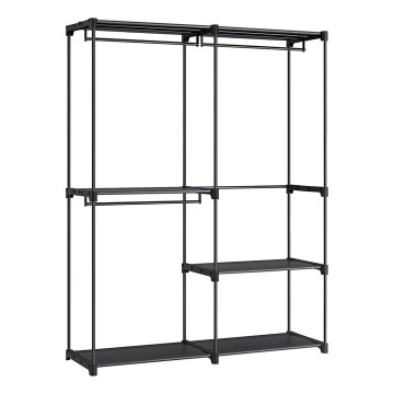 Armário de arrumação com prateleiras e barra para cabides MATIS 138x182 cm, preto