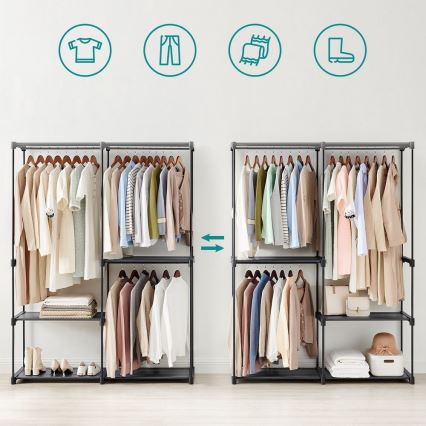 Armário de arrumação com prateleiras e barra para cabides MATIS 138x182 cm, preto