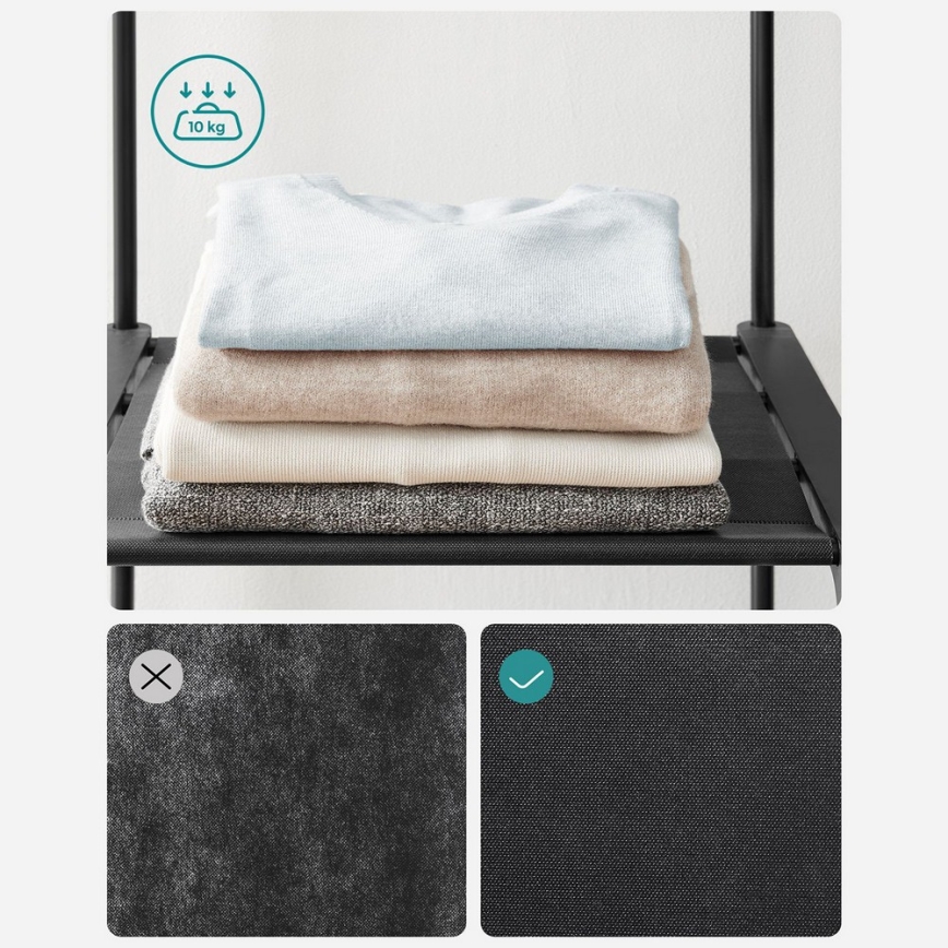 Armário de arrumação com prateleiras e barra para cabides MATIS 138x182 cm, preto