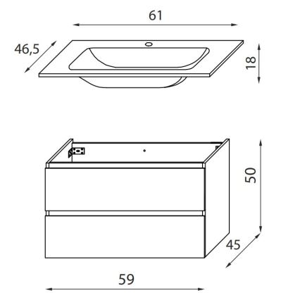 Armário de casa de banho com lavatório KENWOOD 61 cm, carvalho