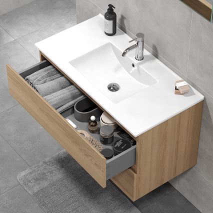 Armário de casa de banho com lavatório KENWOOD 91x50x45 cm, carvalho