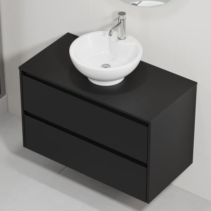 Armário de casa de banho com lavatório TRONDHEIM/DRAMMEN 90x57x46 cm preto/branco