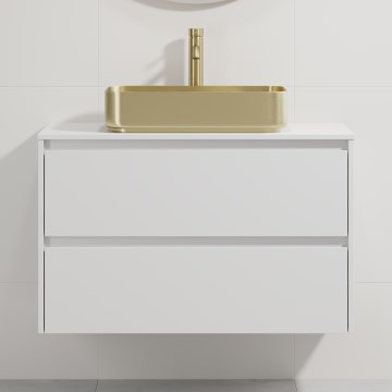 Armário de casa de banho com lavatório TRONDHEIM/LJORDAL 90x57x46 cm branco/latão