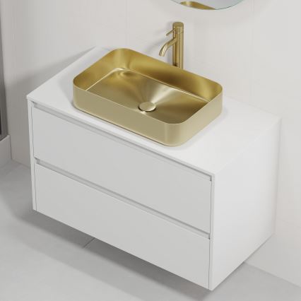 Armário de casa de banho com lavatório TRONDHEIM/LJORDAL 90x57x46 cm branco/latão