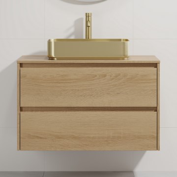 Armário de casa de banho com lavatório TRONDHEIM/LJORDAL 90x57x46 cm carvalho/latão